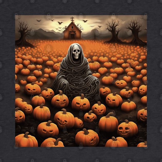 Skeleton Ghost And Creepy Pumpkin Patch Of Jack O Lanterns by taiche